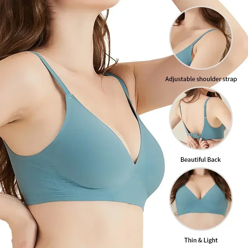 Latex Jelly Seamless Bras for Women – Wireless, Removable Padded Bralette, Comfortable One-Piece Brassiere for Sleep