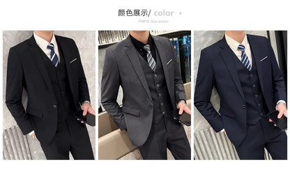 High-Quality Men’s 3-Piece Suit Set — Business Casual & Wedding Outfit (Jacket + Vest + Trousers), 2024 Fashion Banquet, Sizes S-6XL