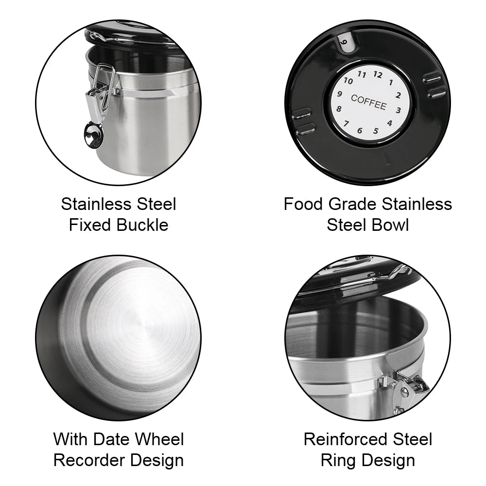 Stainless Steel Coffee Storage Canister - Airtight Container with CO2 Valve for Fresh Coffee Beans