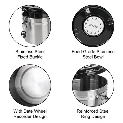 Stainless Steel Coffee Storage Canister - Airtight Container with CO2 Valve for Fresh Coffee Beans
