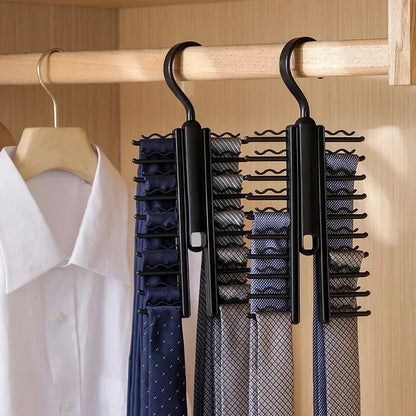 Rotatable Tie Hanger – 20-Row Skidproof Necktie & Belt Organizer Rack for Closet Storage