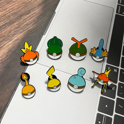 Anime Elf Enamel Pin Set - 8PCS Cute Cartoon Pokeball Lapel Brooches for Backpacks, Clothing & Gifts