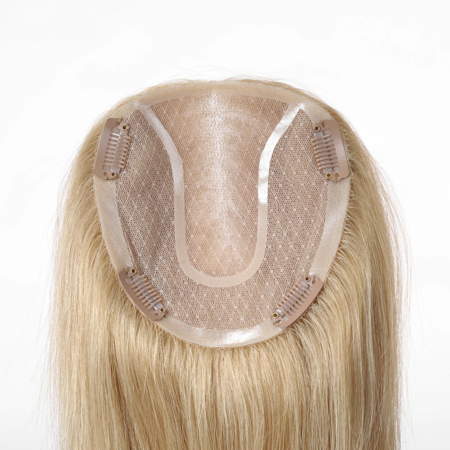 14" Gray Blonde Human Hair Topper – Mono Lace Base, 4 Clips, Natural Look for Thinning Hair