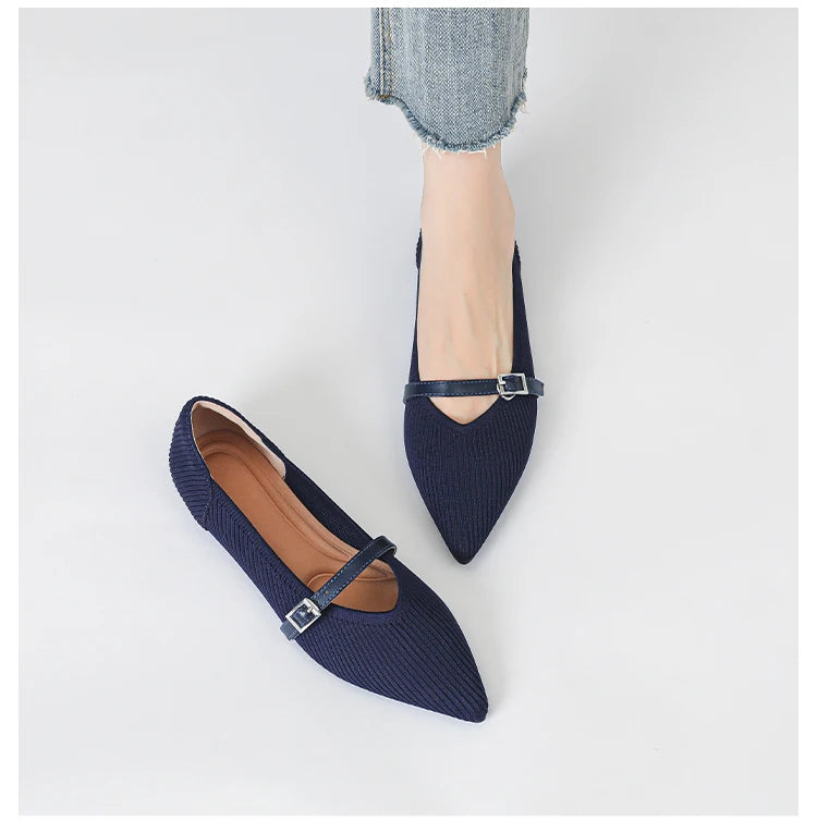 2024 Women's Flat Shoes – Pointed Toe Soft Knitted Sole, Breathable & Comfortable Spring and Autumn New Model
