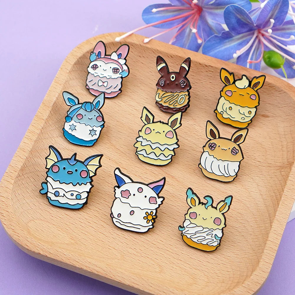 9-Piece Eevee Anime Enamel Pin Set - Cute Elf and Fox Cartoon Brooches for Backpacks, Lapels, and Gifts for Friends