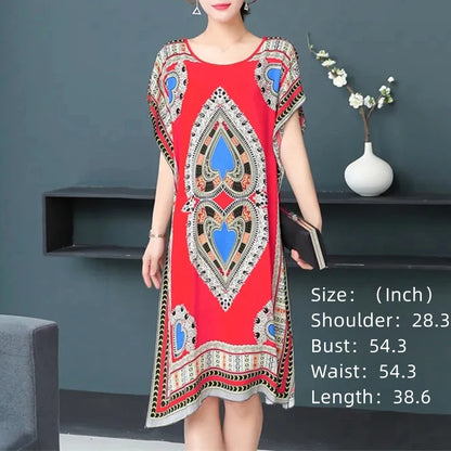 Women’s Bohemian Floral Tunic Dress - Retro Ethnic Print Batwing Sleeve Loose Summer Maternity Streetwear