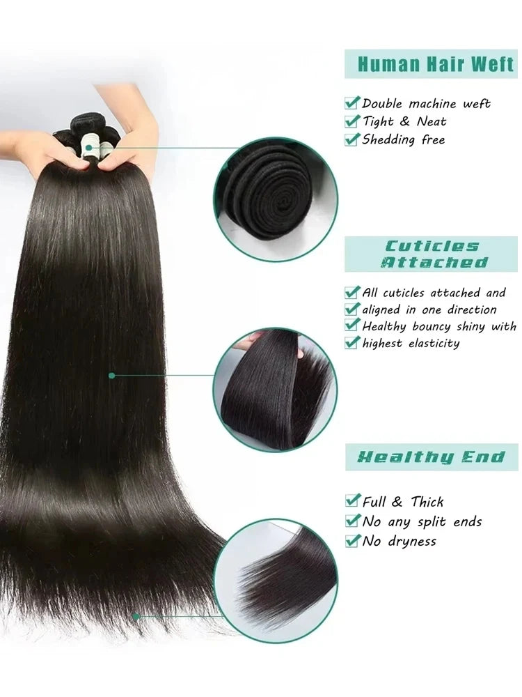 Rosabeauty Hair Straight Lace Closure Bundles – 28-40 Inch, 100% Natural Brazilian Remy Human Hair Deal for Women