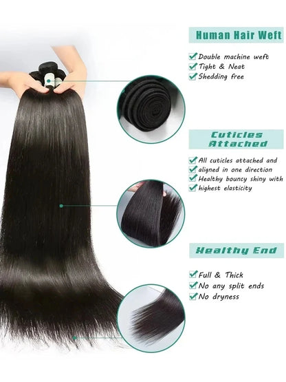 Rosabeauty Hair Straight Lace Closure Bundles – 28-40 Inch, 100% Natural Brazilian Remy Human Hair Deal for Women