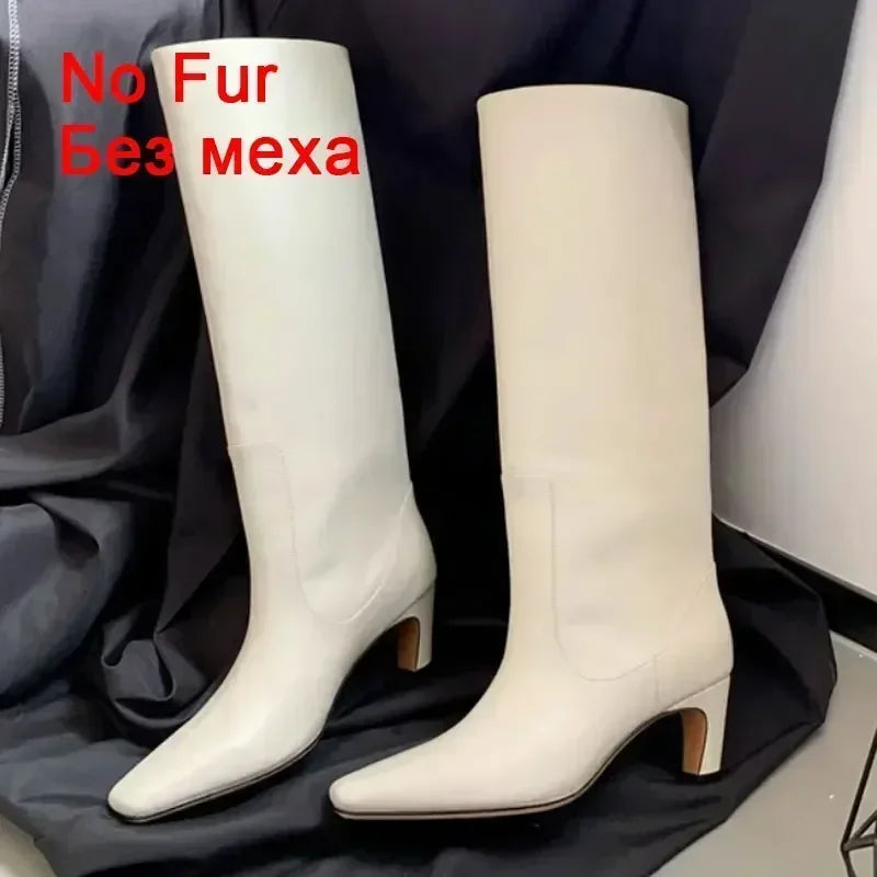 JOZHAMTA Women's Knee Boots – Real Leather, Wide Calf, Fall/Winter 2025 Kitten Heels, Long Tall Casual Dress Boots (Size 34-43)