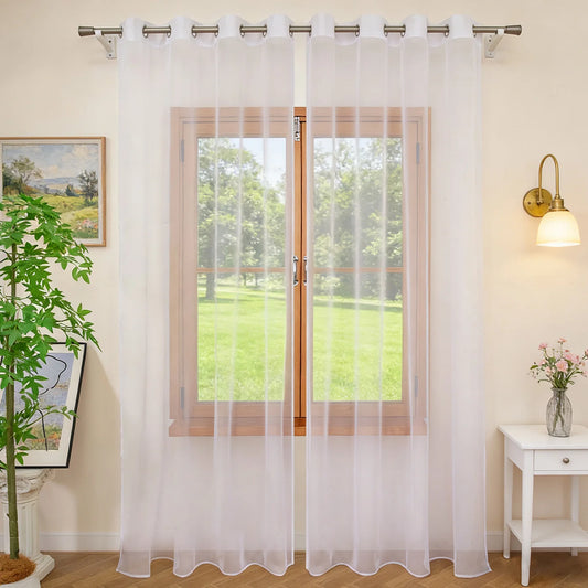 White Solid Color Filter Curtains – Grommet Drapes for Bedroom, Living Room, Balcony & Holiday Decor