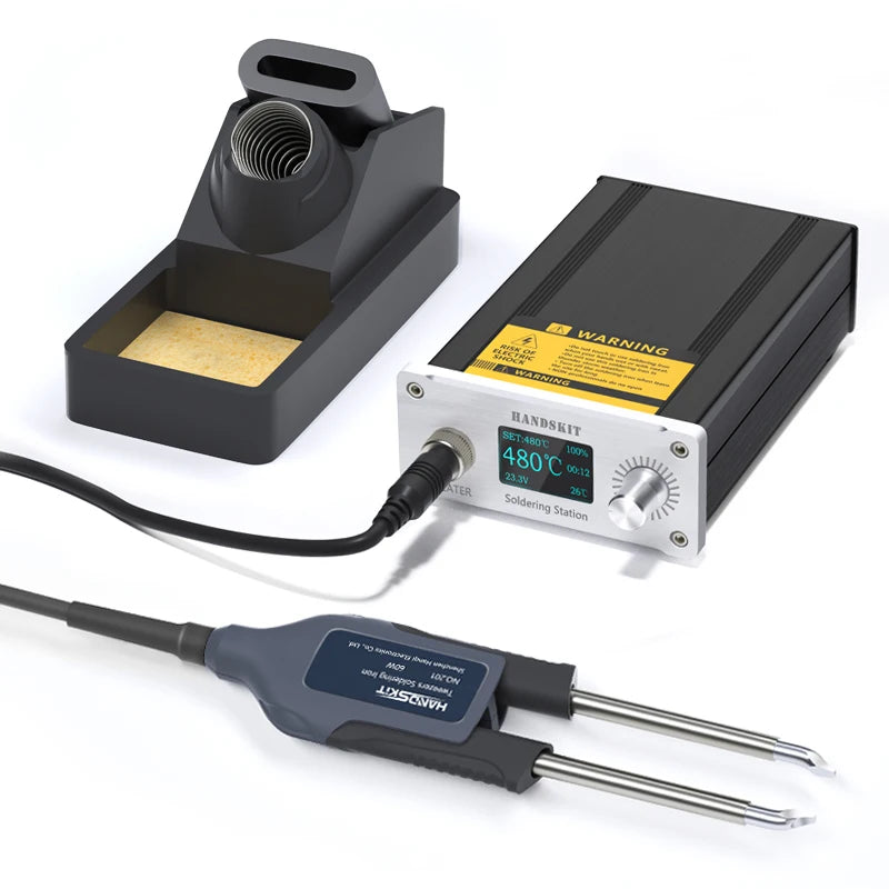 T12 Soldering Station – STM 32 Chip, OLED Display, Adjustable Temp, Auto Sleep, 5pin Soldering Iron & Tweezers Handle