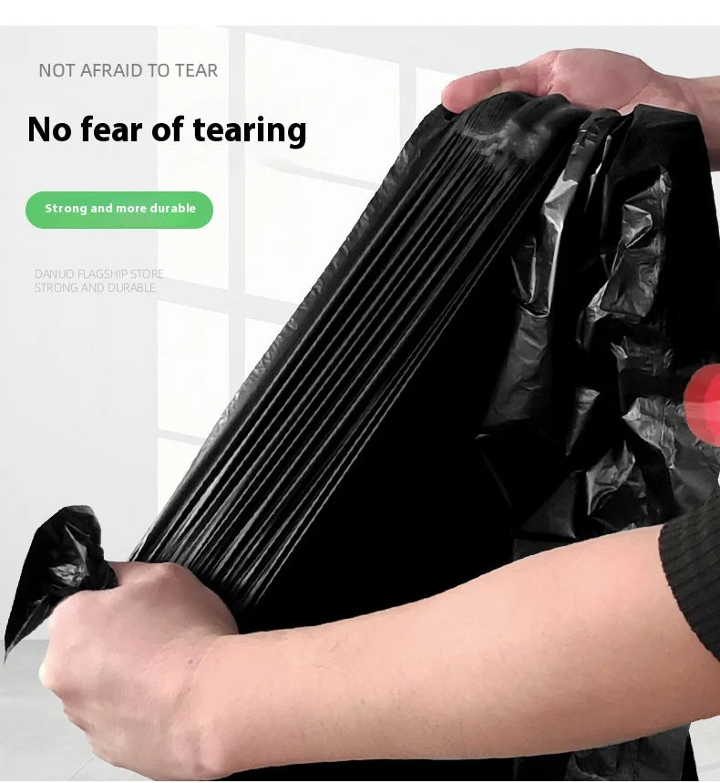 60/100L Large Kitchen Garbage Bags – 1 Roll (15 PCS) Thick Black Disposable Waste Bags with Drawstring Handles