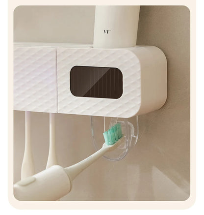 Smart Wall-Mounted Toothbrush Rack – 3-Slot Toothbrush Dryer with Toothpaste Dispenser for Home Use