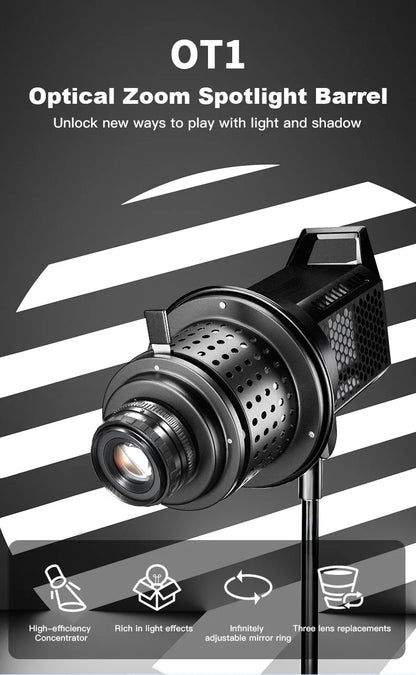 SOONPHO OT1 Bowens Mount Snoot with 50mm/85mm/150mm Lenses – Professional Photography Accessories for Godox Flash Light