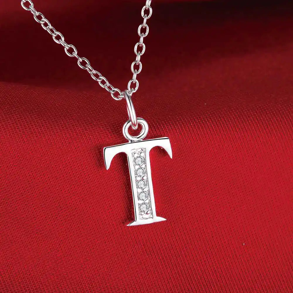 26 Letter 925 Sterling Silver Necklace - Zircon Initial Pendant Jewelry Gift for Women & Girls