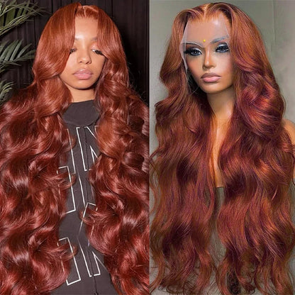 Reddish Brown 13x6 Lace Front Wig – Pre-Plucked 180% Density Body Wave, Auburn Colored Human Hair Lace Frontal Wig