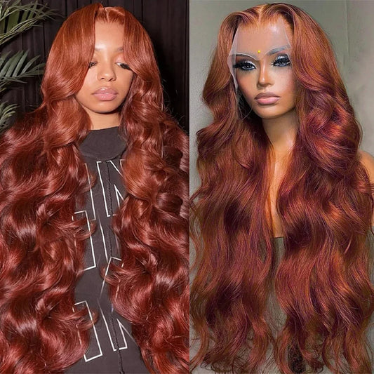 Reddish Brown 13x6 Lace Front Wig – Pre-Plucked 180% Density Body Wave, Auburn Colored Human Hair Lace Frontal Wig