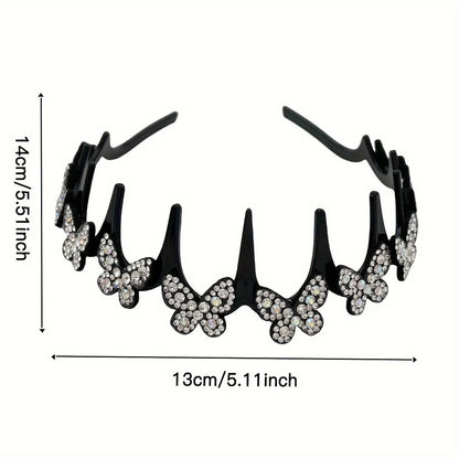 Rhinestone Butterfly Wavy Headband - Stylish Flyaway Hair Holder for Women & Teens