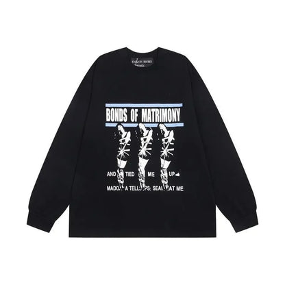 Washed Casual Hoodie Sweatshirt — Unisex Loose-Fit Street Style Crew Neck with Lip Print Letter Design, Vintage Comfortable Top