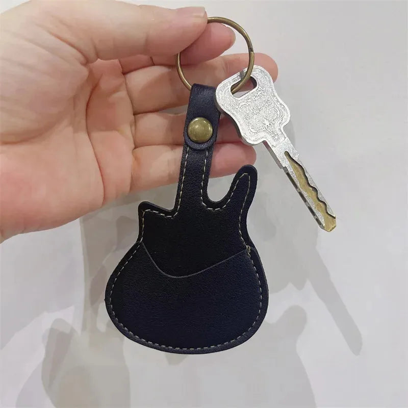 PU Leather Guitar Pick Holder Keychain – Plectrum Bag Case for Guitar Accessories & Music Supplies