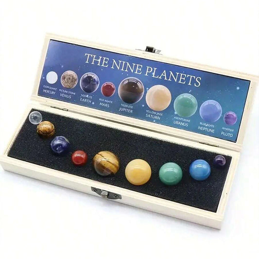 Solar System Crystal Gemstone Sphere Set – 9 Planet Stone Balls Galaxy Model for Home & Office Decor Gift
