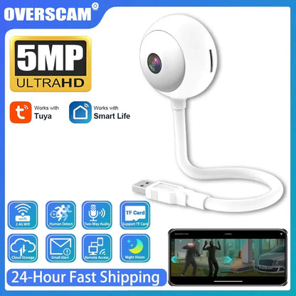 5MP Mini WiFi Security Camera 2K – Indoor Baby Monitor Wireless USB IP Cam with AI Auto Tracking (Tuya)