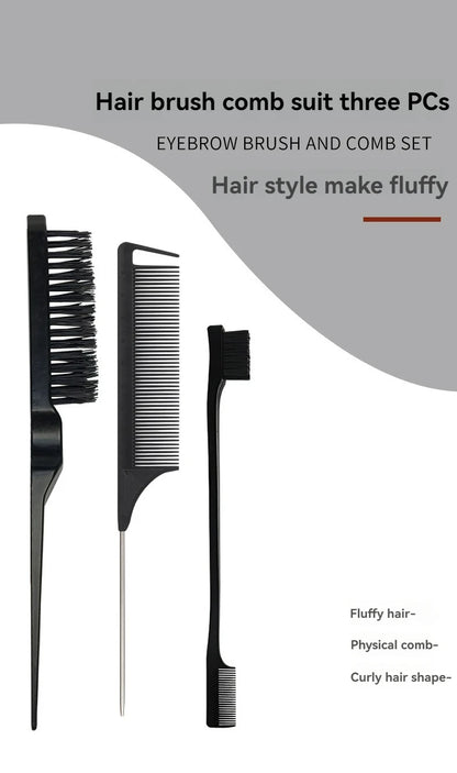 New Three-Piece Hair Brush Set – Sharp-Tail Comb, Three-Row Hair Comb, Steel Needle Mouse Tail Comb & Eyebrow Brush Tool
