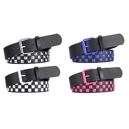 Personalized Rivets Checkerboard PU Leather Belt – 107CM Universal Hip-Hop Punk Fashion Belt for Men & Women