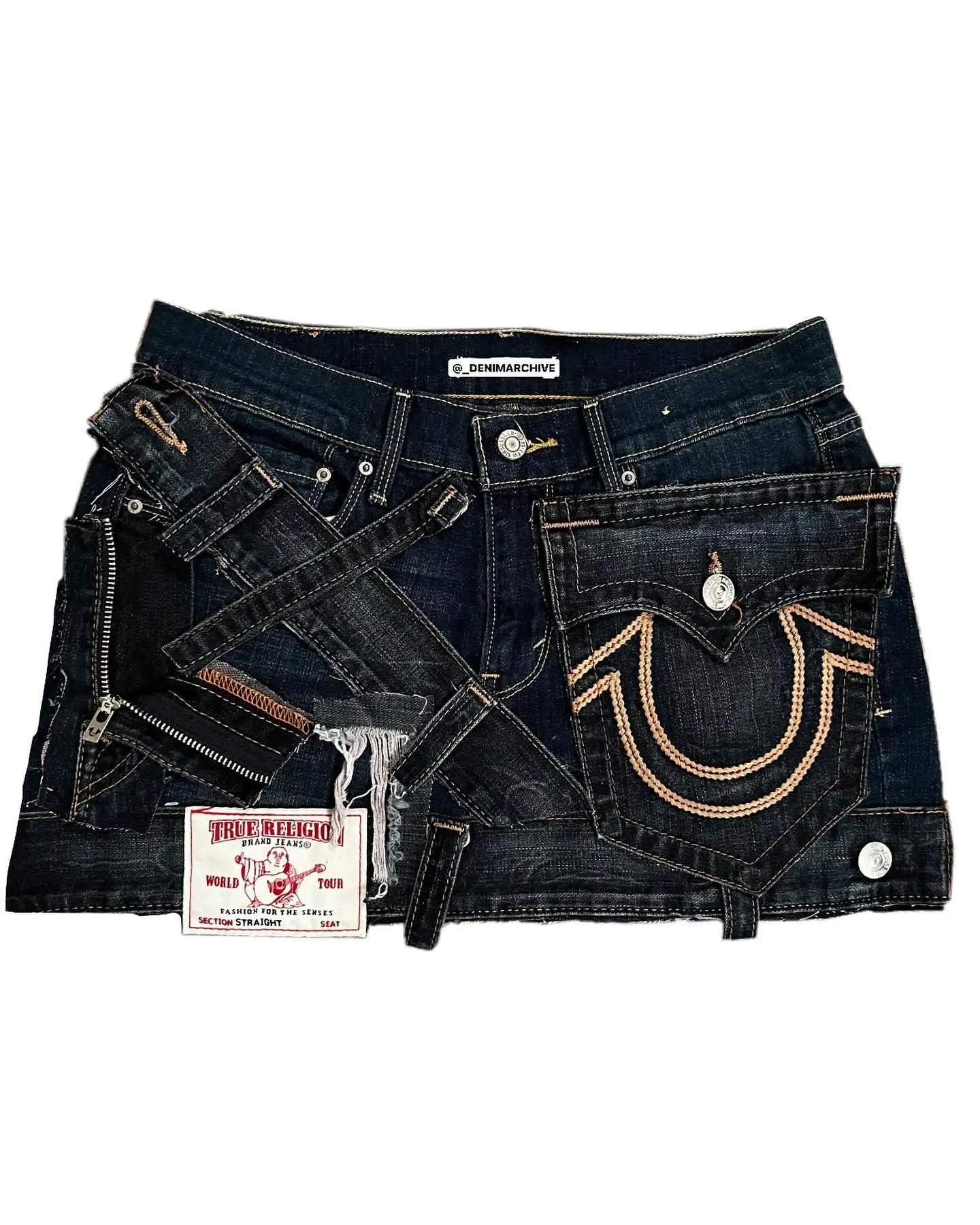 Gothic High-Waisted Y2K Denim Mini Skirt – Retro Patchwork Pleated Skirt with Letter Embroidery for Women