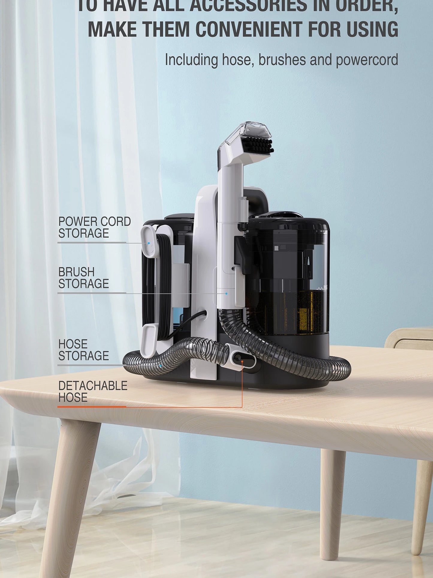 Mamnv Spot Cleaner - 600/450W Handheld Carpet Cleaner with 15/11KPa Suction, Integrated Spray Suction Machine for Sofas & Curtains