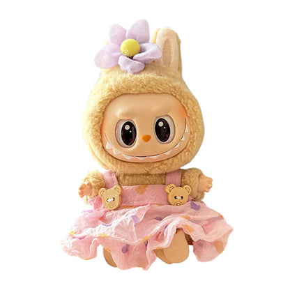 Labubu v1v2 Doll Clothes Outfit (15-17cm) – Sitting Party Bear Accessories with Scarf, Hat & Bag