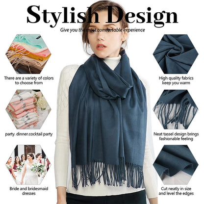 Women's Pashmina Scarf — Cashmere Feel Shawl & Wrap for Evening Dresses, Travel, Office, Winter, and Weddings