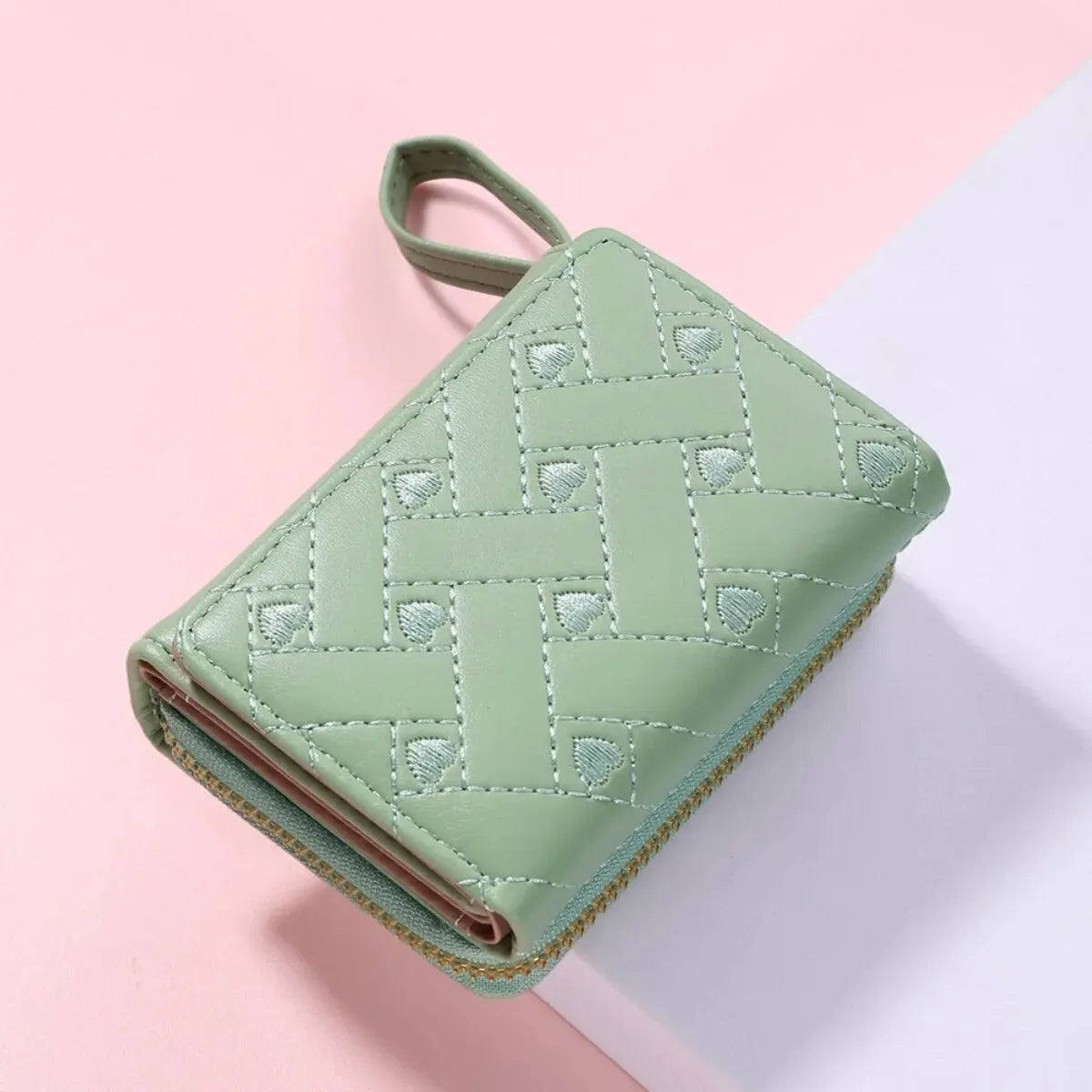 Women's Embroidered Love Zero Wallet - Large Capacity, Zipper and Buckle Closure, Fashionable Card Holder