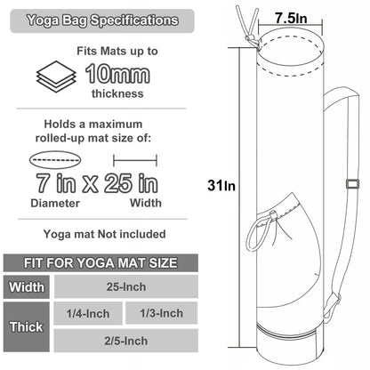 Yoga Mat Bag with Water Bottle Pocket and Wet Storage - Sports Mat Carrier with Shoulder Strap and Multifunctional Compartments