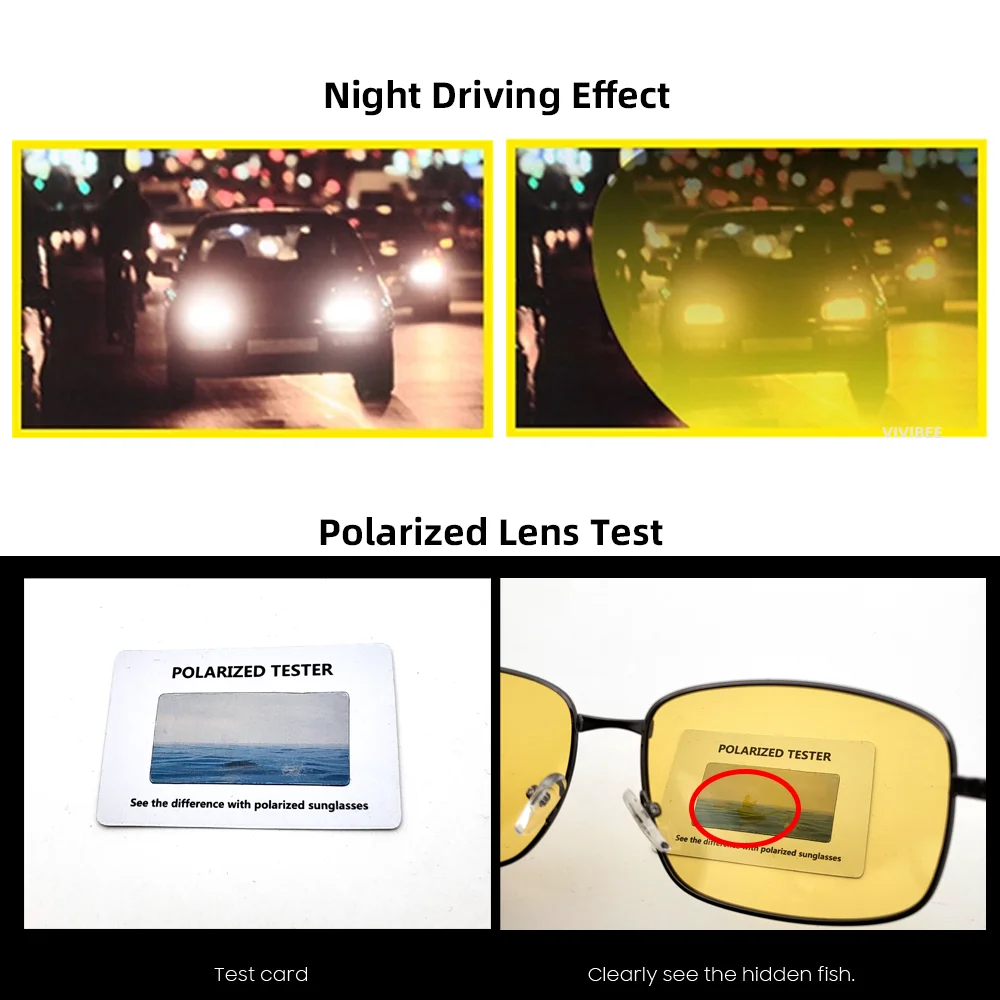 VIVIBEE Polarized Night Vision Driving Glasses – Metal Frame Yellow UV400 Goggles for Men & Women 2025