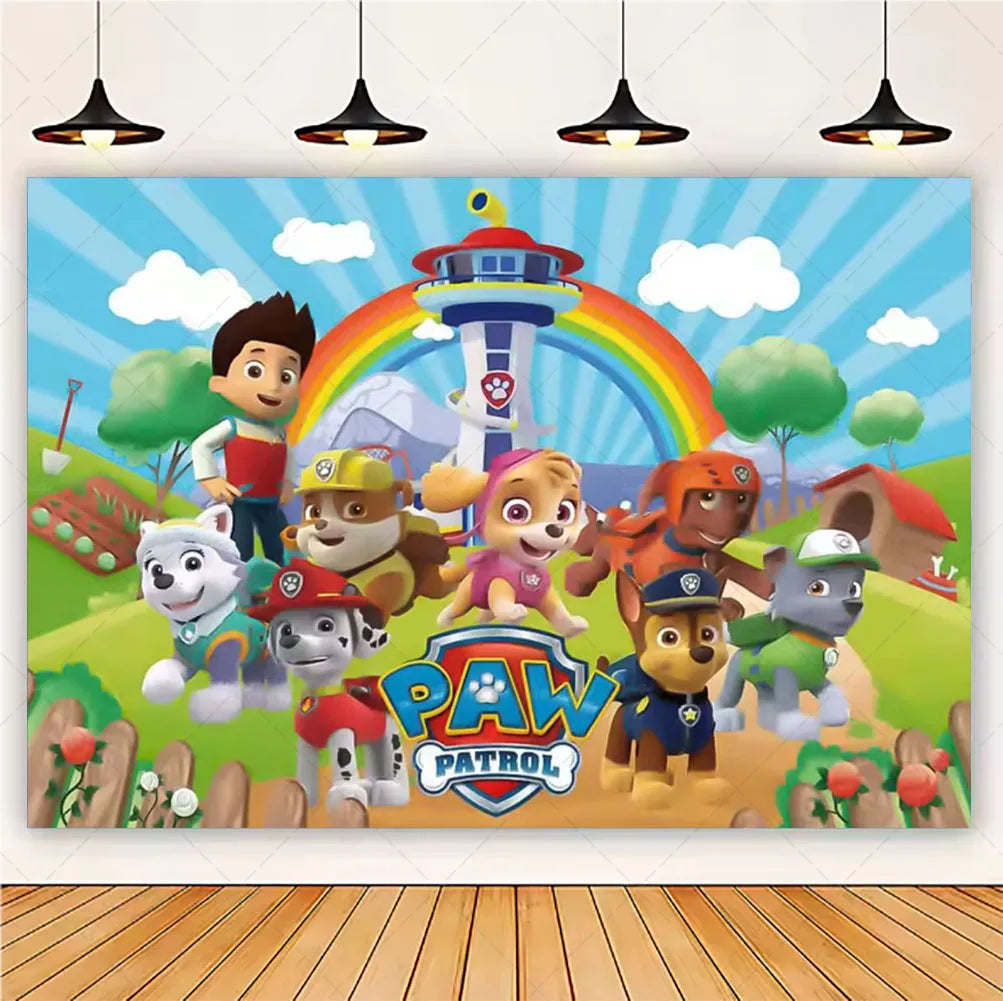PAW Patrol Cartoon Puppy Birthday Party Backdrop – Animation Theme Decoration Background for Kids Party & Baby Shower Supplies Gift