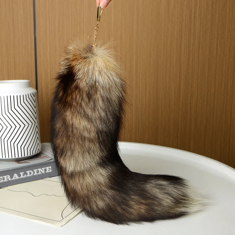 2024 Natural Fox Fur Tail Keychain – Chic Y2K Furry 40cm Keyring Accessory for Women’s Car Keys
