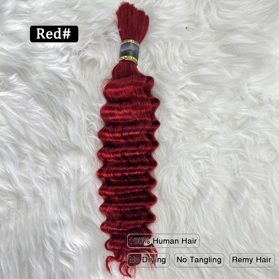 Pre-Colored Brazilian Deep Wave Bulk Human Hair - No Weft, Remy Hair Extensions, 14-28 Inch for Crochet Braids