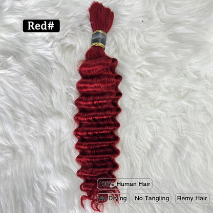 Pre-Colored Brazilian Deep Wave Bulk Human Hair - No Weft, Remy Hair Extensions, 14-28 Inch for Crochet Braids