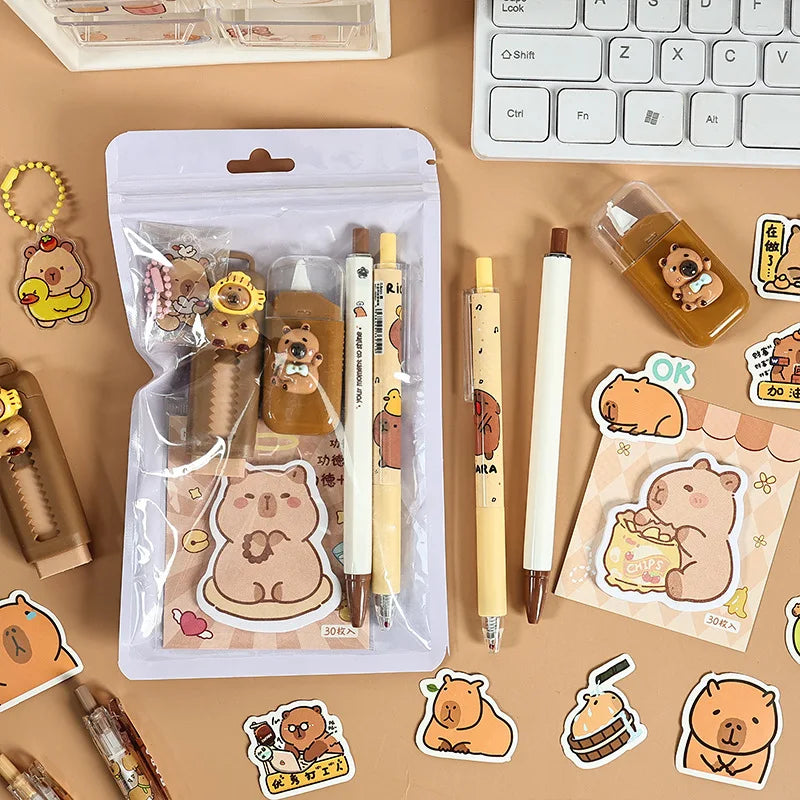 7-Piece Capybara Stationery Set for Students, Cute School Supplies & Gift Pack with Pens and Accessories for Boys & Girls