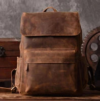Vintage Crazy Horse Leather Backpack for Men — 17" Laptop Travel Rucksack Cowhide Hiking Bag M815