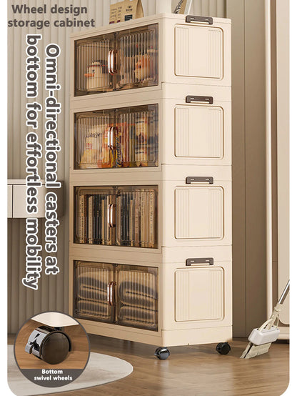 Installation-Free Foldable Storage Cabinet – Plastic Organizer for Kids’ Clothes & Snacks