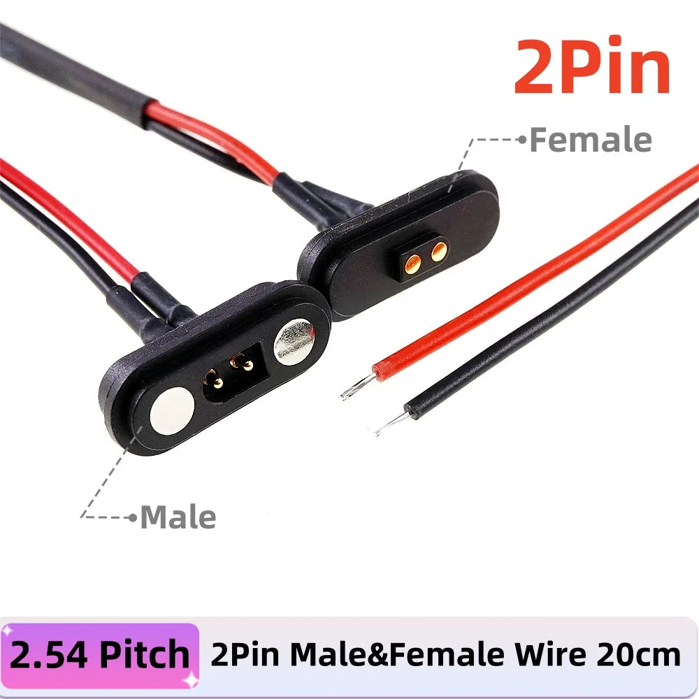 Magnetic Pogo Pin Connector - 2A Waterproof Spring-Loaded 2.54mm Male Female DC Power Socket, 2/3/4/5/6 Position Contact Strip
