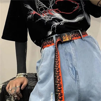 Punk Style Flame Belt – Trendy Hip-Hop Streetwear Accessory, Durable Unisex Fashion Decoration for Men & Women