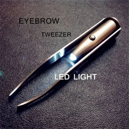 Portable Stainless Steel Eyebrow Tweezer with LED Light – Smart Design Makeup Tool for Hair Removal