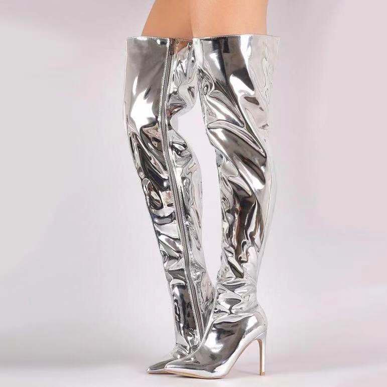 Women’s Mirror Platform Boots – Pointy Toe Punk High Thin Heels, Over the Knee Long Boots, Autumn & Winter Casual Party Shoes