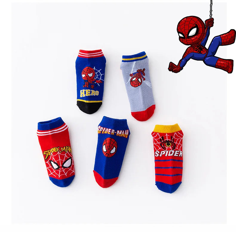 5 Pairs Spiderman Kids Socks – Anime Cartoon Short Socks for Boys & Girls, Summer & Spring Baby Boat Socks Gift for Ages 1-12 Years