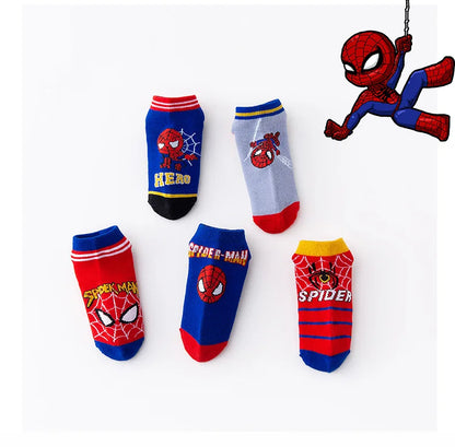 5 Pairs Spiderman Kids Socks – Anime Cartoon Short Socks for Boys & Girls, Summer & Spring Baby Boat Socks Gift for Ages 1-12 Years