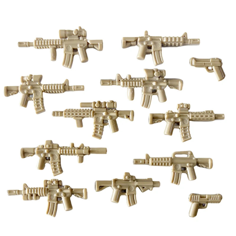 Military Building Blocks Soldier Set - Tactical Weapons Figures with Gatling Gun, Rifle, Mortar & Accessories Toy Kit