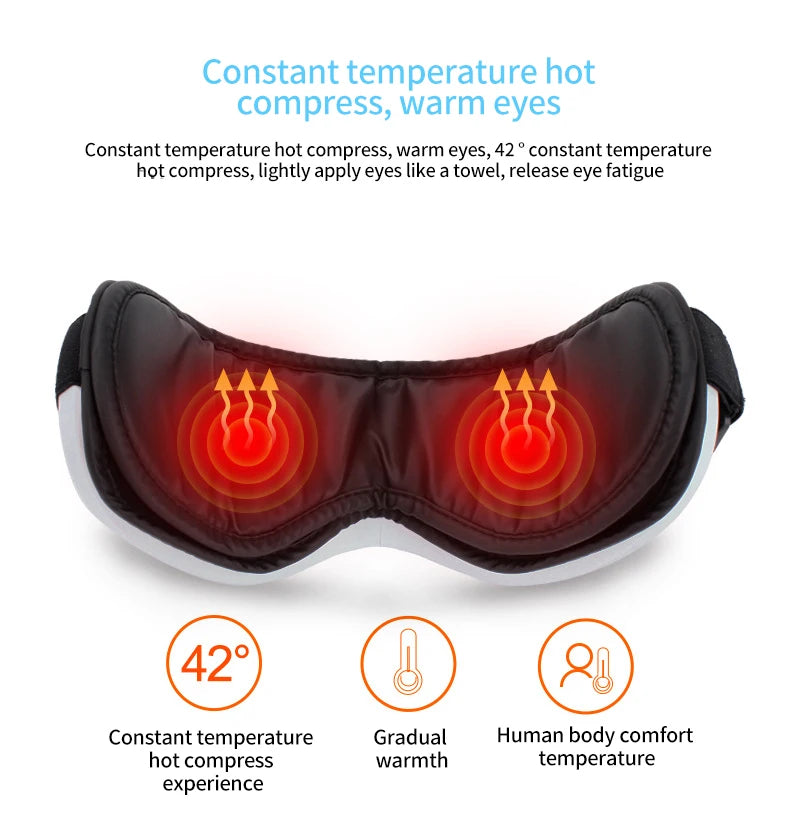 6D Smart Eye Massager — Vibration & Hot Airbag Compress, Bluetooth Music Eye Massage Glasses for Relaxation & Fatigue Relief